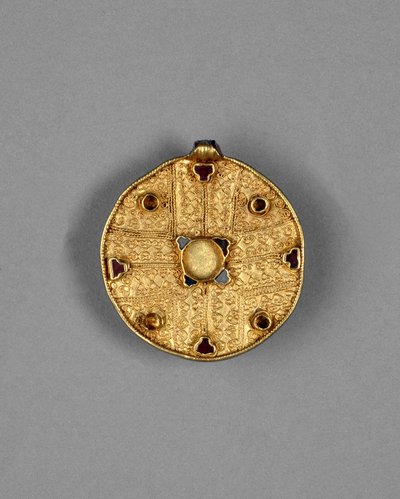 Jewelled disc pendant, from Faversham, Kent, Anglo-Saxon by Anglo Saxon